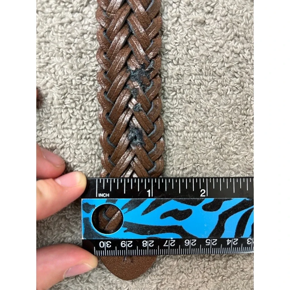 Mens Brown Braided Split Leather Belt Brass Buckle Size 42 Woven Classic Casual
